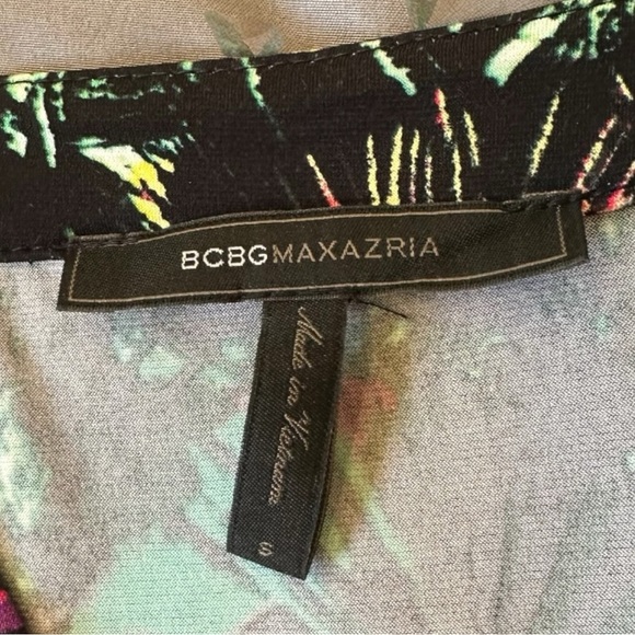 BCBGMaxAzria Chic Tye Dye Pattern Black Wrap Tie V-Neck Midi Dress 3/4 Sleeves - Picture 11 of 13